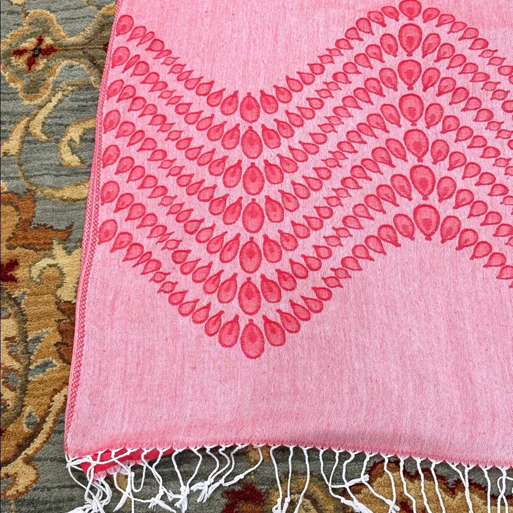 Sam Well Reversible Pashmina Scarf Red and White Patterned 100% Cashmere - Picture 7 of 9